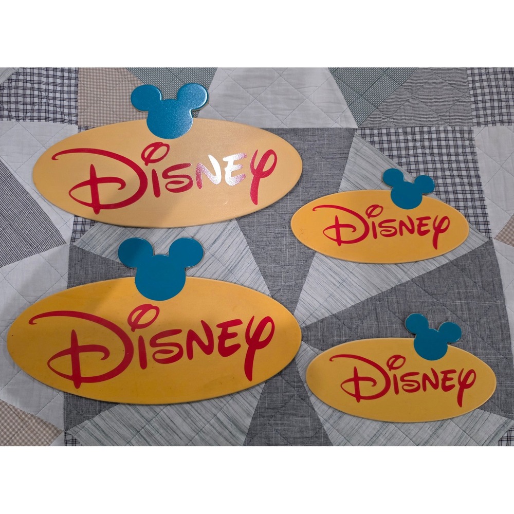 Authentic Disney Park Used Kiosk Sign Prop Set of 4 Yellow Mickey Plaques